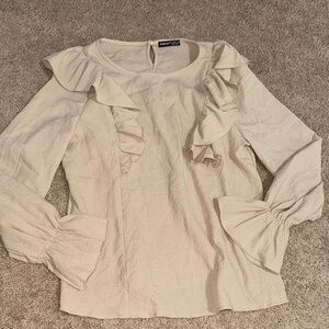 Ann Taylor Cream Ruffle Blouse